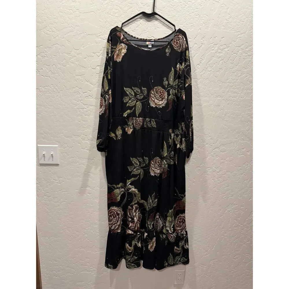 LULAROE Evelyn Tiered Maxi Dress. Floral. Size 2x 20-22 Black/Mulit NWT